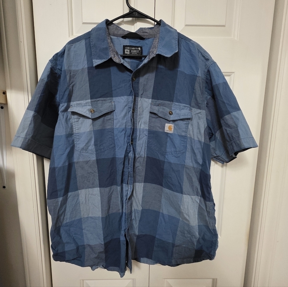 Carhartt Men's Relaxed Fit Blue Plaid Shirt Size 2XL